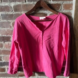 Sezane Bright Pink Long Sleeve Button-Front Top